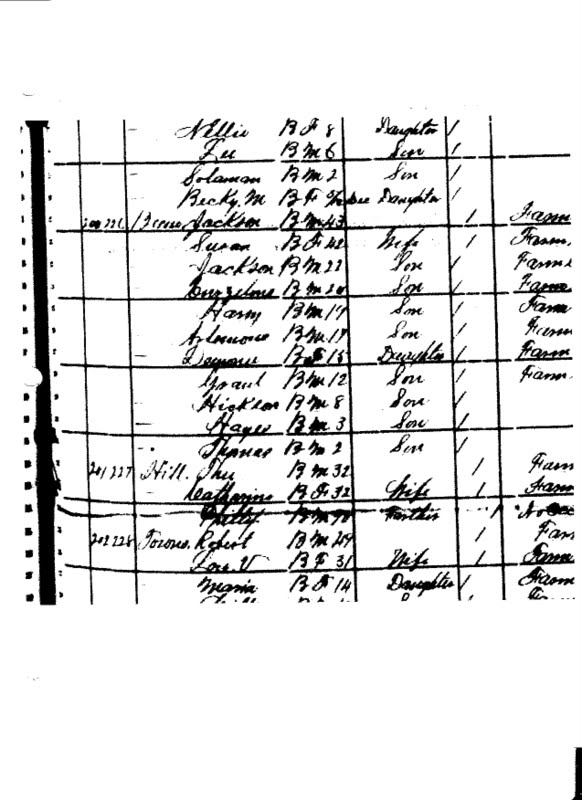 1880 Census of Claiborne Parish, LA listing Phillip Beene and his son, Jackson.  A line is drawn through his name which means that he died between the first and second enumeration of the census.